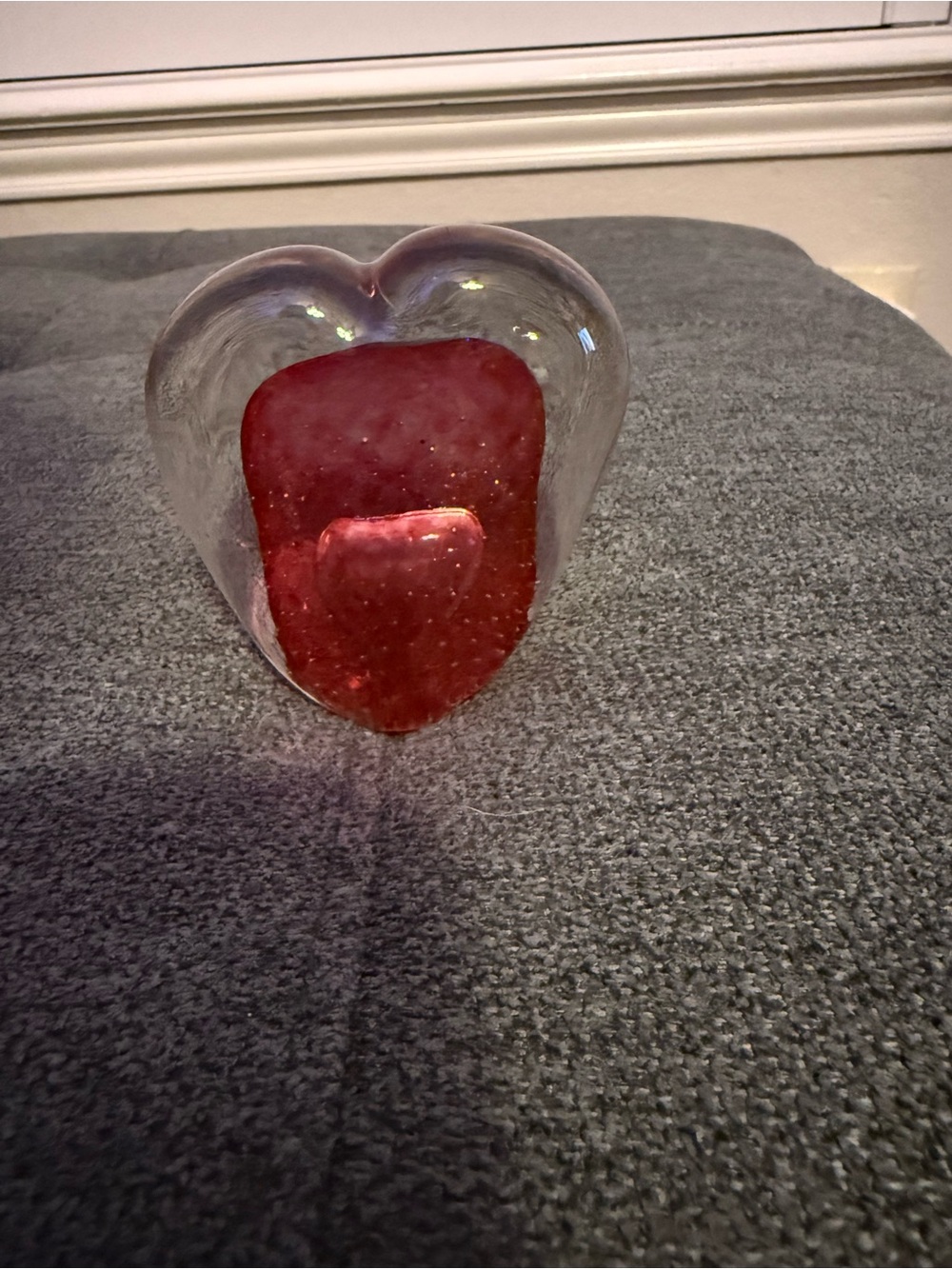Hand Blown Paperweight ~ Red Heart Incased in Clear Art Glass 4”